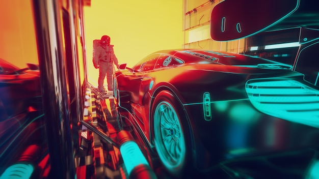the technology behind modern cars -futuristic concept.3d illustration