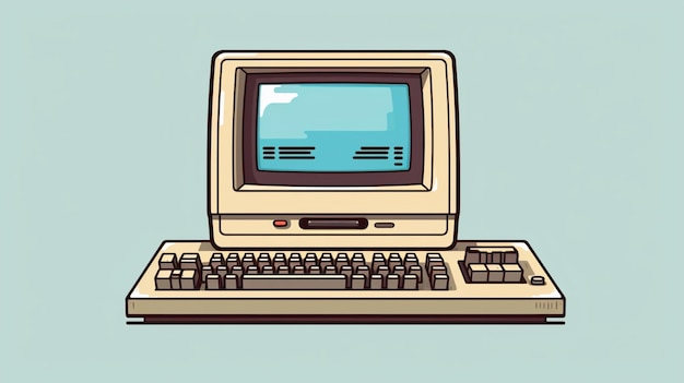 there is a computer with a blue screen and keyboard on it generative ai