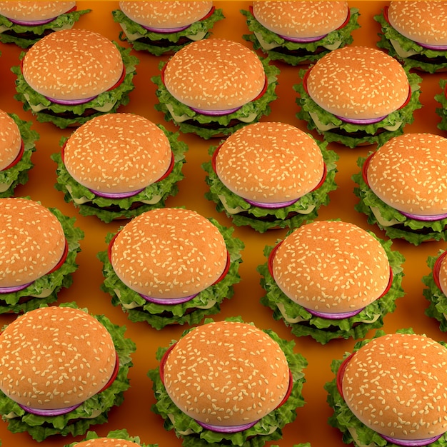 Top view illustration of hamburgers.