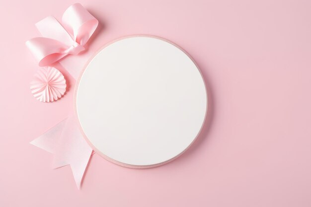 Top view photo of empty circle with pastel ribbons Generative AI image weber
