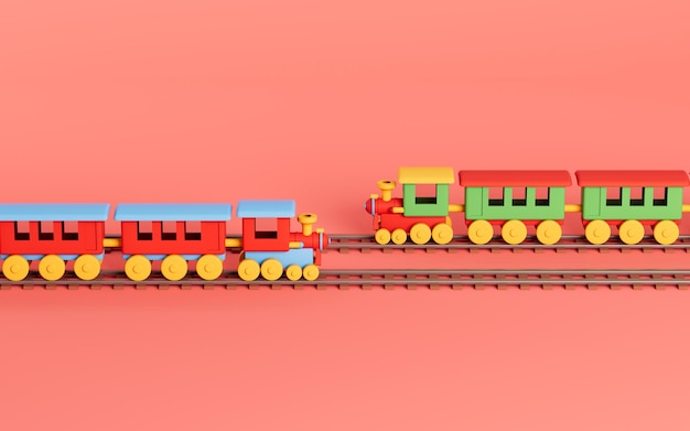 trains with pink background 3d rendering