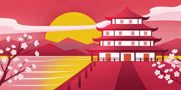 tranquil sunset temple