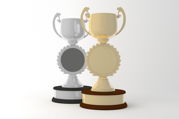 Trophy Awards Front Side Isolated With White Background