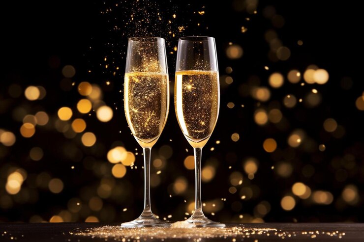 Fotografie two champagne flutes with a gold background and a sparkling star.