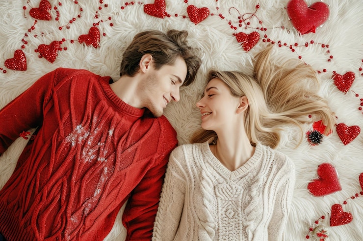Fotografie two happy lover couple husband and wife romantic portrait pragma