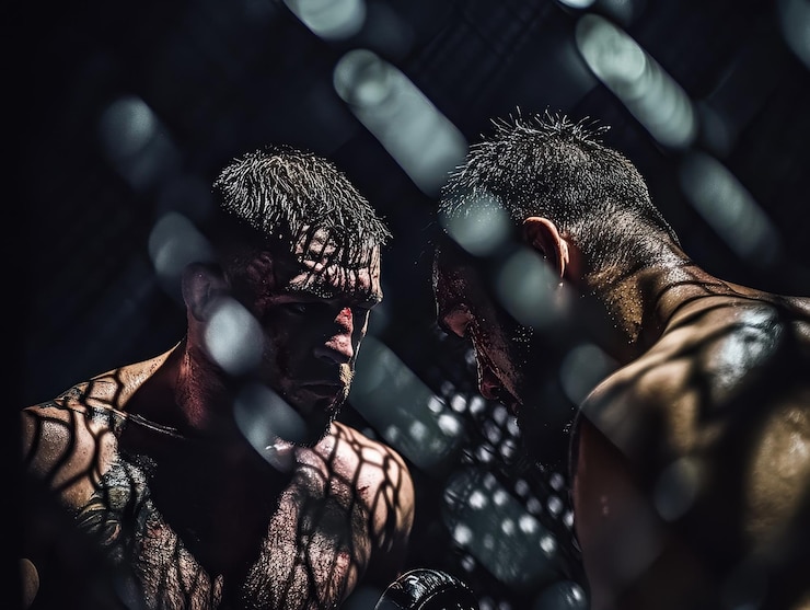 Fotografie two mma fighters in a cage