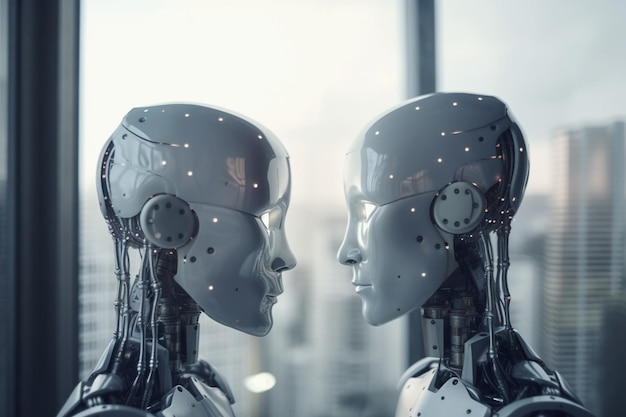 two robots facing each other, one of which is a robot.