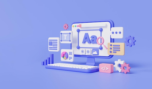 ui ux design for landing page template for the site on pc user interface web development coding programming software development web design concept banner 3d minimal rendering illustration