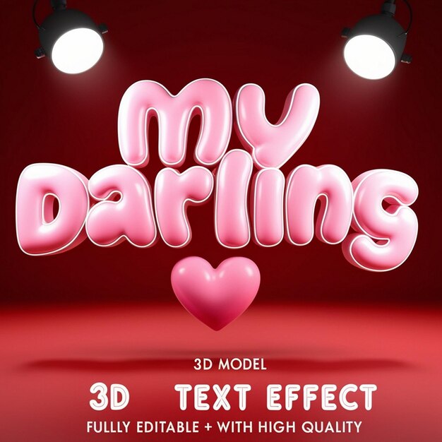 Upravitelný 3D textový efekt ve stylu šťastného Valentýna, plně upravitelný