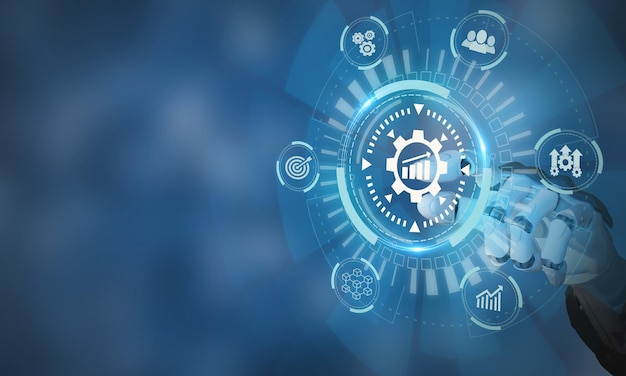 using automation to increase productivity industrial management in efficiency and efficient process with robotic process automation rpa digital and business transformation fastestgrowing concept