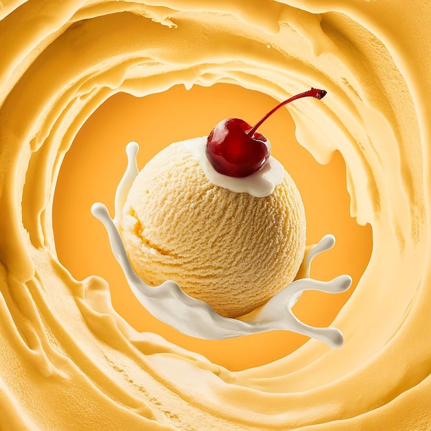 vanilla splash with ball of vanila ice cream inside isolated AI Image