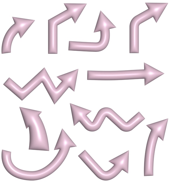 Various pink inflated arrows 3d rendering illustration