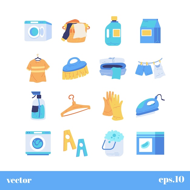 Vector Illustration of Laundry Equipment and Cleaning Supplies for Household Chores