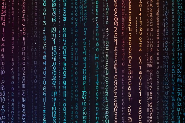 vertical columns of binary code against a gradient background