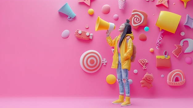 Vibrant 3D of Colorful Lifestyle and Influencer Marketing Concept