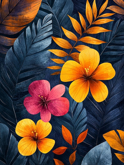 vibrant tropical floral and leaf design