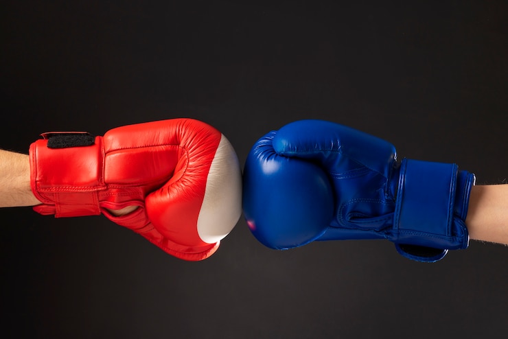 Fotografie view of boxing gloves on hands
