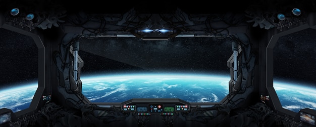 view of planet earth from inside a space station