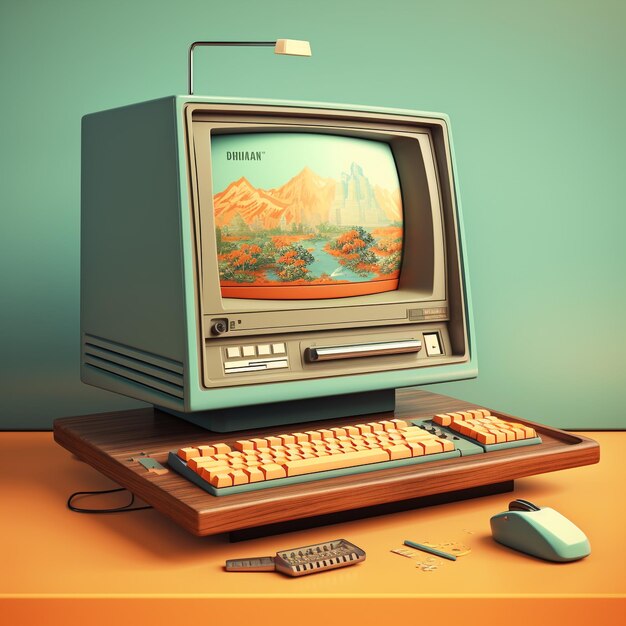 view of retro looking computer on desk workstation