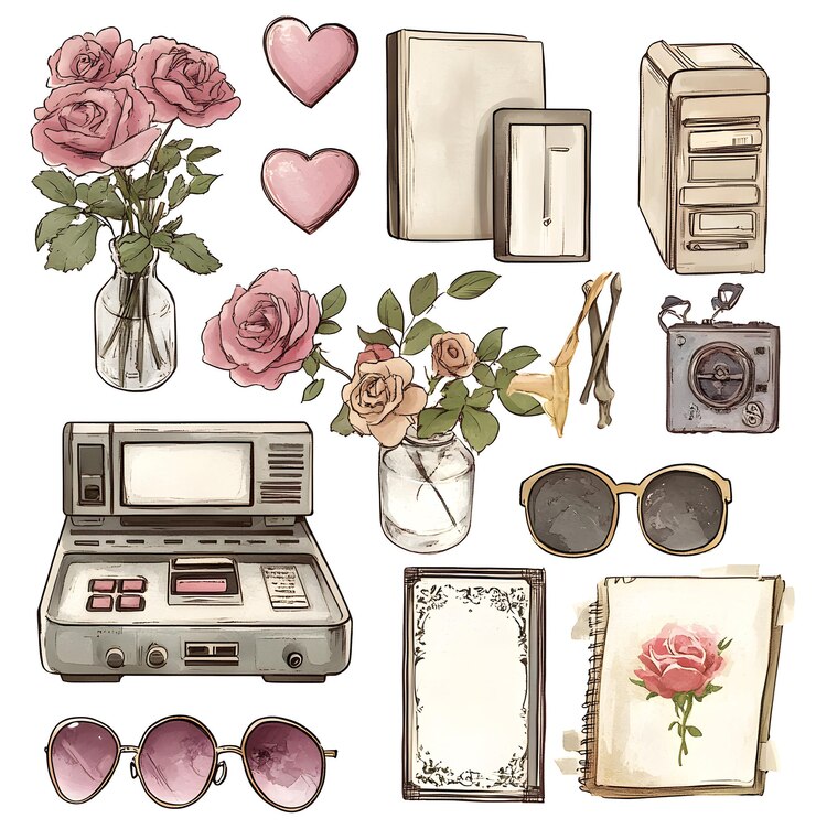 Vintage Items Roses and Hearts Collection Design
