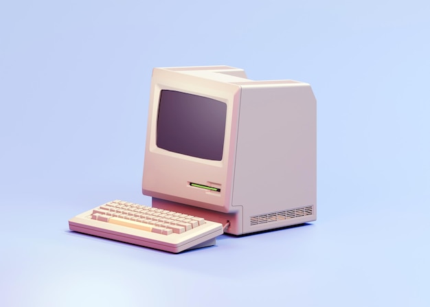 Vintage osobní stolní počítač. 3D ilustrace.