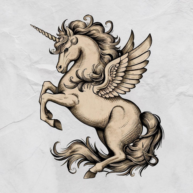 Vintage style magic unicorn vector illustration Stylish symbol artwork tattoo