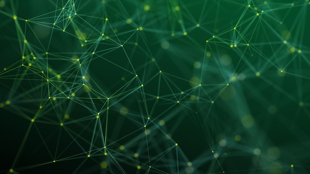 visualization of big data the concept of network connectivity abstract green background with lines and dots of different colors 3d rendering