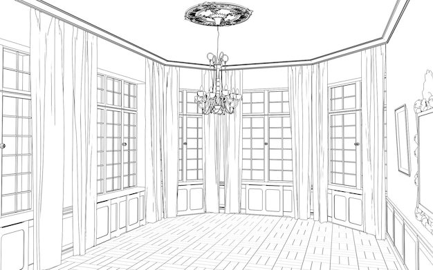 Vizualizace vnitřního obrysu 3D renderování skica obrys