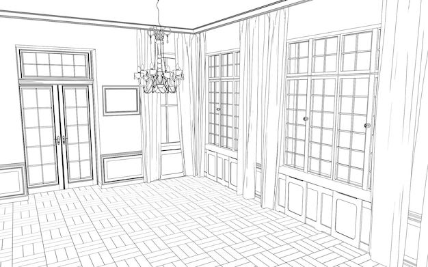 Vizualizace vnitřního obrysu 3D renderování skica obrys