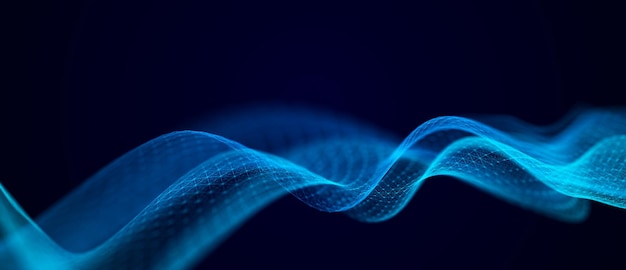 Vlna hudebních zvuků Abstraktní pozadí s prolínáním bodů a linií 3D renderování