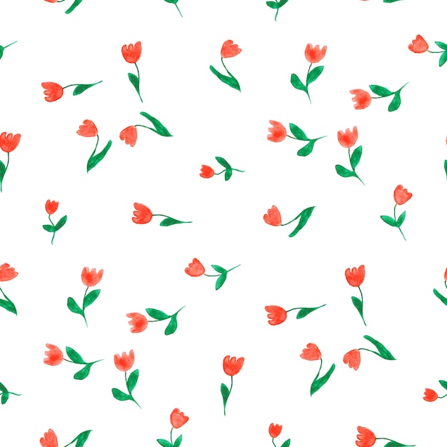 Watercolor doodle tulips seamless pattern