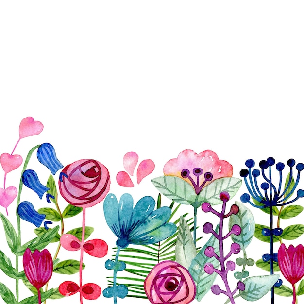 Watercolor greeting card with cute fantasy flowers