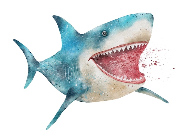 watercolor shark hand drawn ocean illustration isolated
