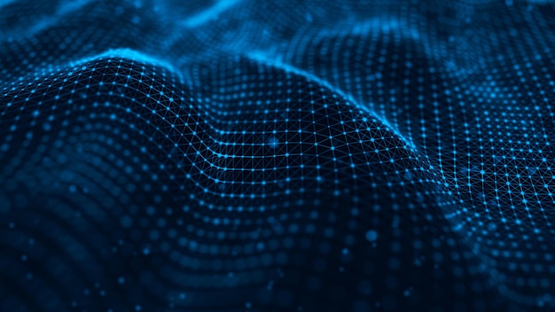 wave of particles futuristic blue dots background with a dynamic wave big data 3d rendering