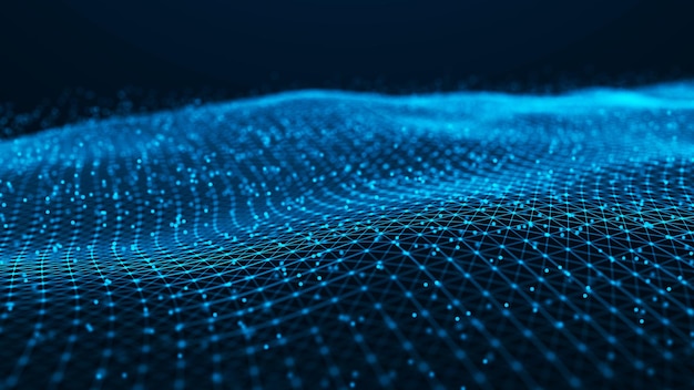 wave of particles futuristic blue dots background with a dynamic wave big data 3d rendering