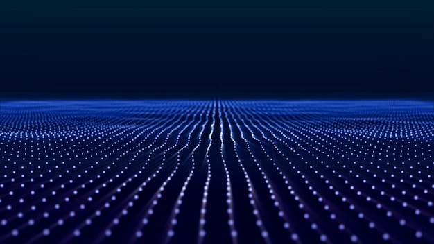 Wave particles background Abstract blue dots waveform polygonal threedimensional space 3d render