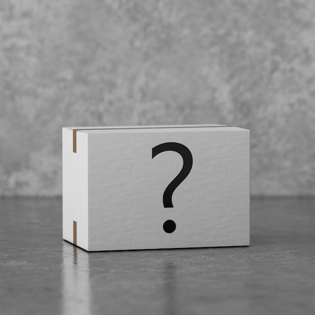 white cardboard box package with question mark 3d rendering