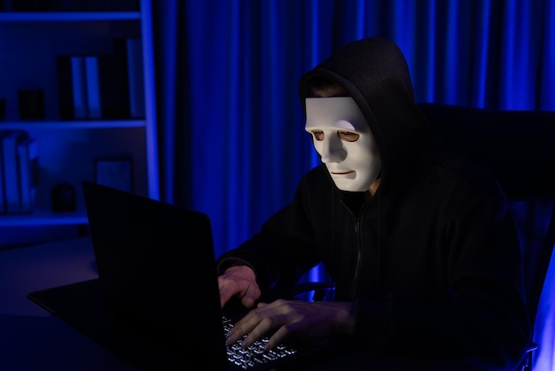 White criminal anonymous mask installing coding password encryption Pecuniary