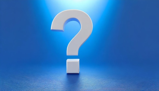 White question mark on blue background 3D rendering FAQ and QA Problem solution