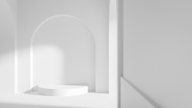 White room with archway and pedestal premium photo 3d render