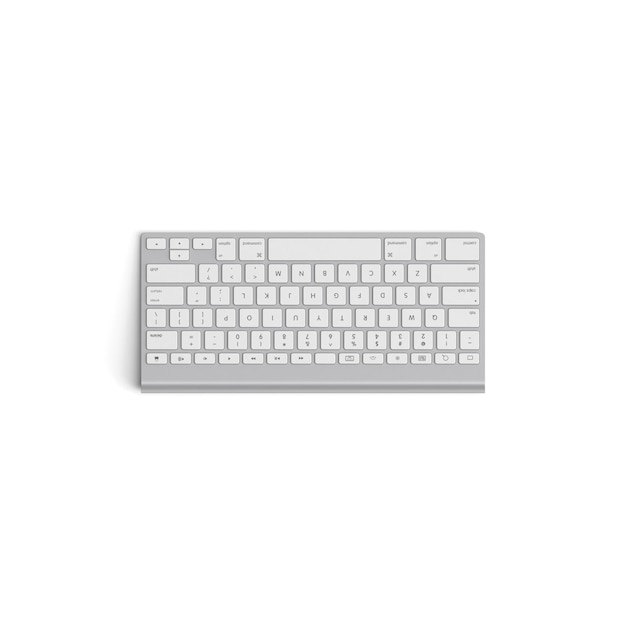 Wireless keyboard isolated on white background high quality image front top view rotated side