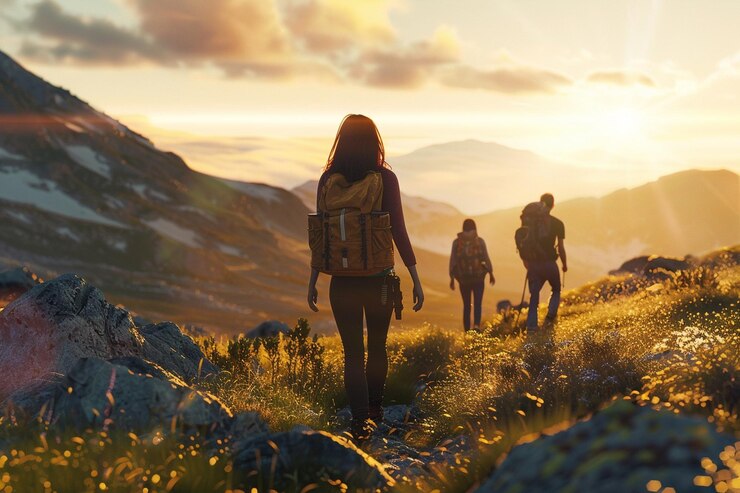 Fotografie woman enjoying a scenic hike with friends