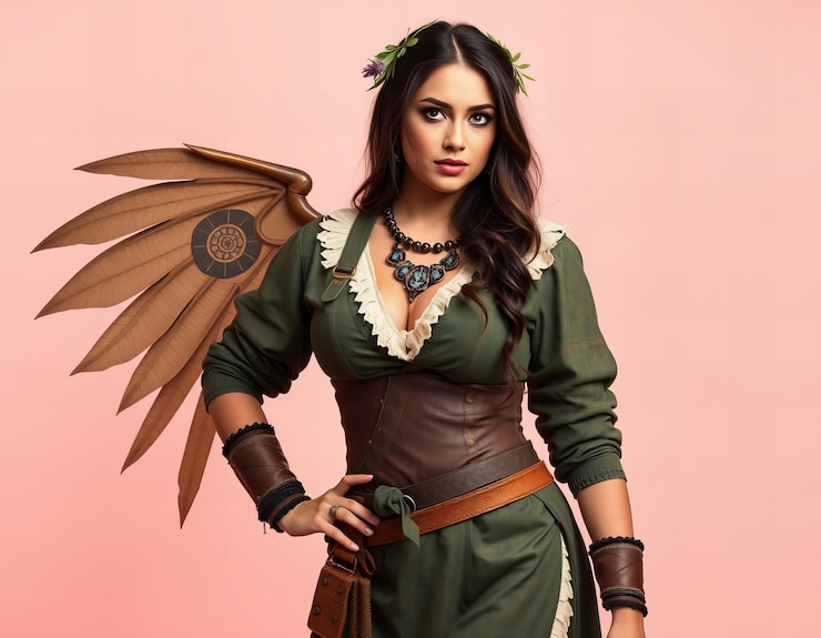 Fotografie woman in a medieval herbalist cosplay suit