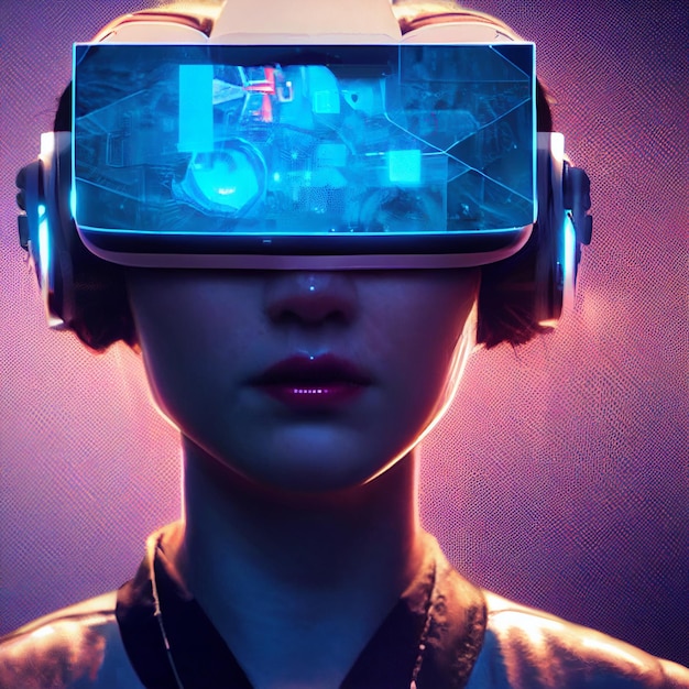 woman wearing virtual reality vr headset portrait