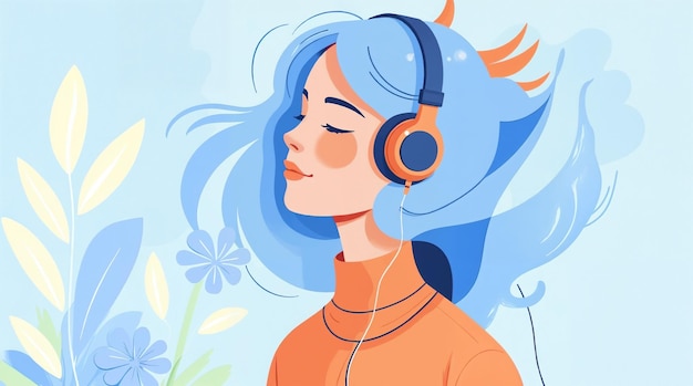 Woman with headphones listening to music