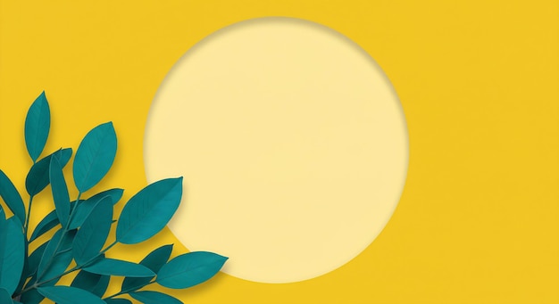 Yellow with teal leaves and circle background