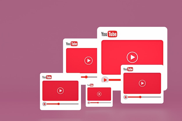 Youtube logo and video player 3d design or video media player interface