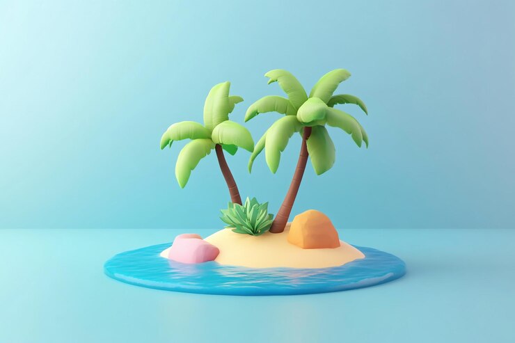 Živé 3D renderování tropického ráje, tapety na pozadí ostrovů