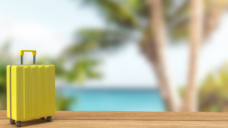 Žlutý cestovní kufr pro turistický koncept 3D rendering