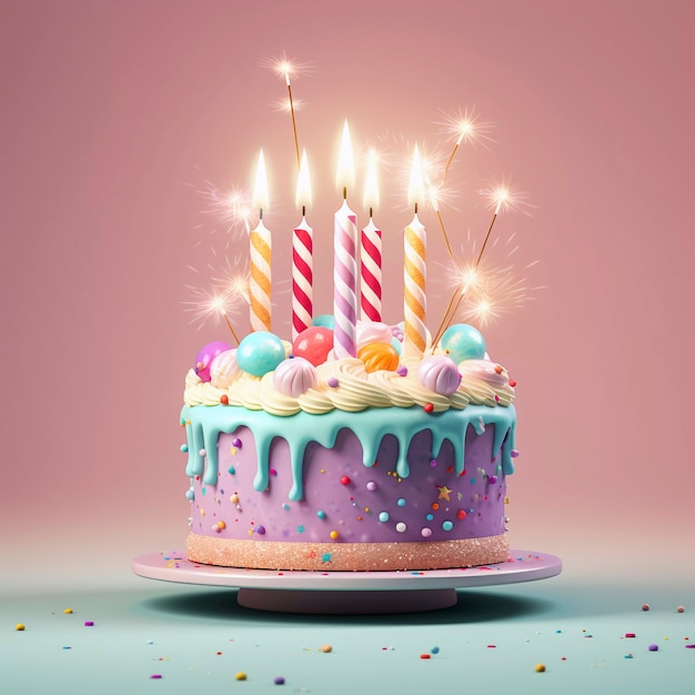 3d cake with lit candles on top